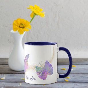 Purple Pink Pattern Butterfly Swirl Personalised Mug