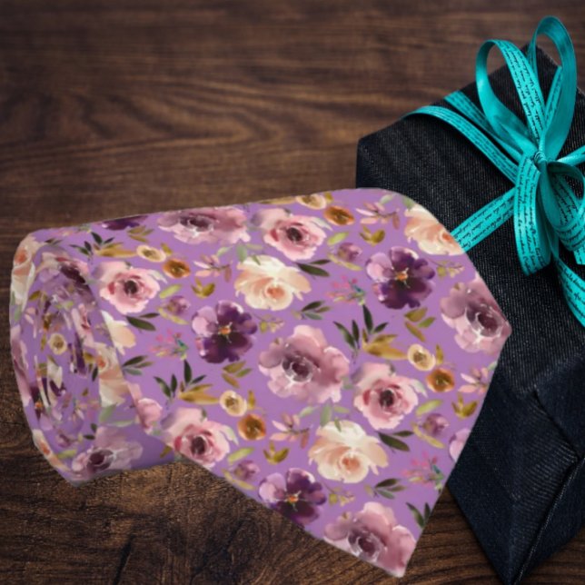 Purple Pink Pattern Flowers Floral Neck Tie (Creator Uploaded)