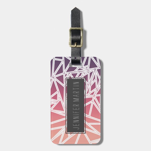 Purple Pink Peach Gradient Triangles Geometric Luggage Tag (Front Vertical)