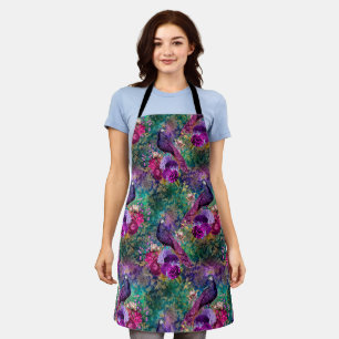 Purple Pink Peacock Floral Apron