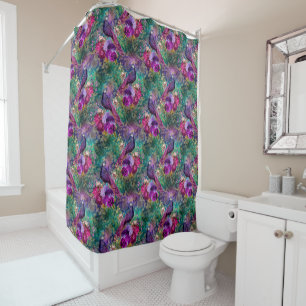 Purple Pink Peacock Floral Shower Curtain