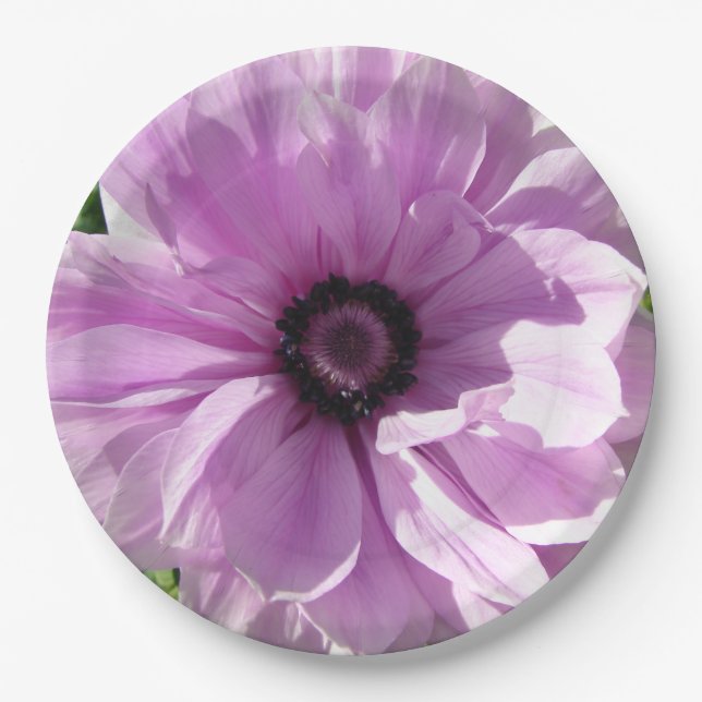 Purple Pink photo Flower Pattern Paper Party Plate (Front)