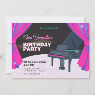 Purple pink piano stage Birthday Invitation