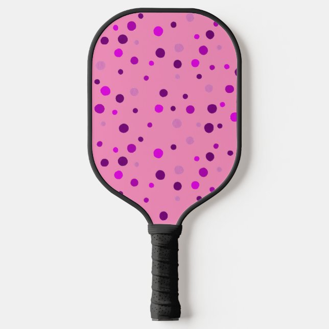 Purple Pink Polka Dots on Pink Pickleball Paddles (Front)