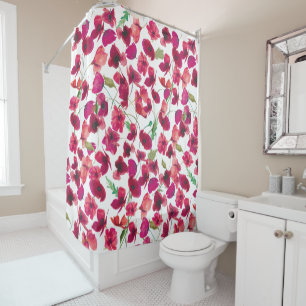 Purple Pink Poppies Galore Pattern Shower Curtain