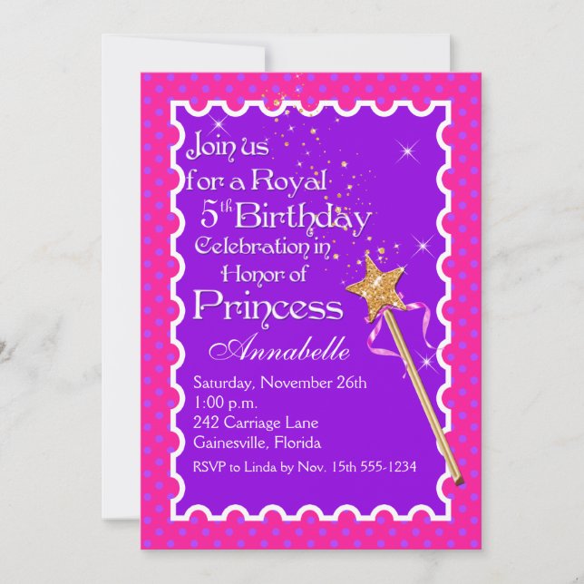 Purple, Pink Princess Party Birthday Invitation (Front)