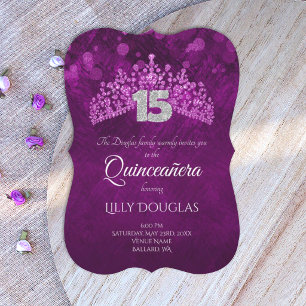Purple, Pink Quinceanera with Tiara Invitation