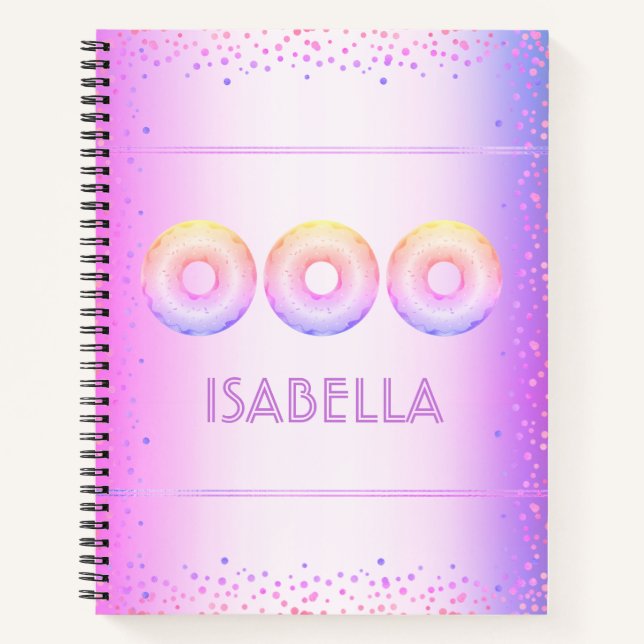 Purple pink rainbow doughnuts bold modern glitter notebook (Front)