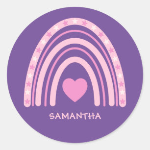 Purple Pink Rainbow Name School Classic Round Sticker