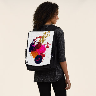 Purple Pink Red Gold Nailpolish Splatter Monogram Backpack