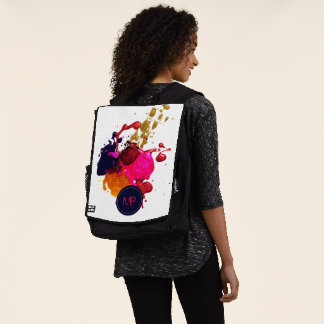 Purple Pink Red Gold Nailpolish Splatter Monogram Backpack