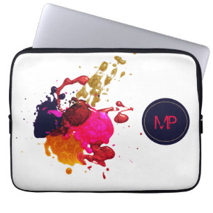 Purple Pink Red Gold Nailpolish Splatter Monogram Laptop Sleeve