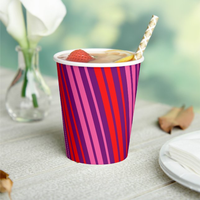 Purple Pink Red Vertical Stripes Design   Paper Cups (Insitu)