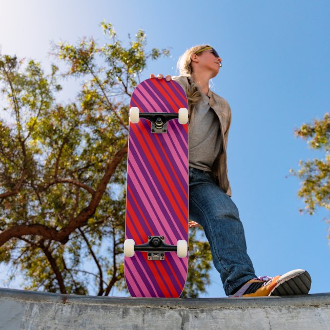 Purple Pink Red Vertical Stripes Design   Skateboard (Outdoor 1)