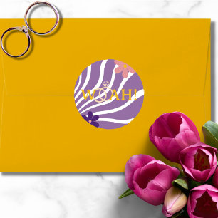 Purple Pink Retro Flowers Wedding Classic Round Sticker