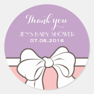 Purple Pink Ribbon Baby Shower Thank You Sticker
