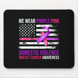 Purple Pink Ribbon Flag Breast Cancer And Domestic Mouse Mat