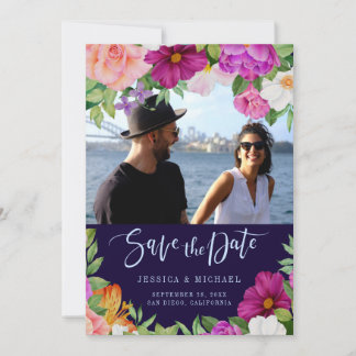 Purple Pink Rich Bouquets Floral Wedding Photo Save The Date