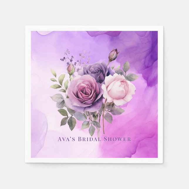 Purple Pink Rose Alcohol Garden Bridal Shower Napkin (Front)