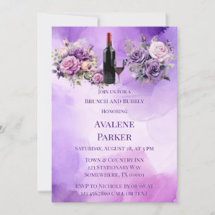 Purple Pink Rose Alcohol Garden Brunch & Bubbly Invitation