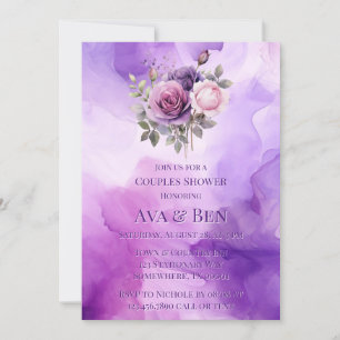 Purple Pink Rose Alcohol Garden Couples Shower Invitation