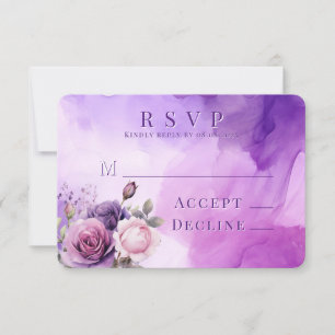 Purple Pink Rose Alcohol Garden Wedding RSVP Card