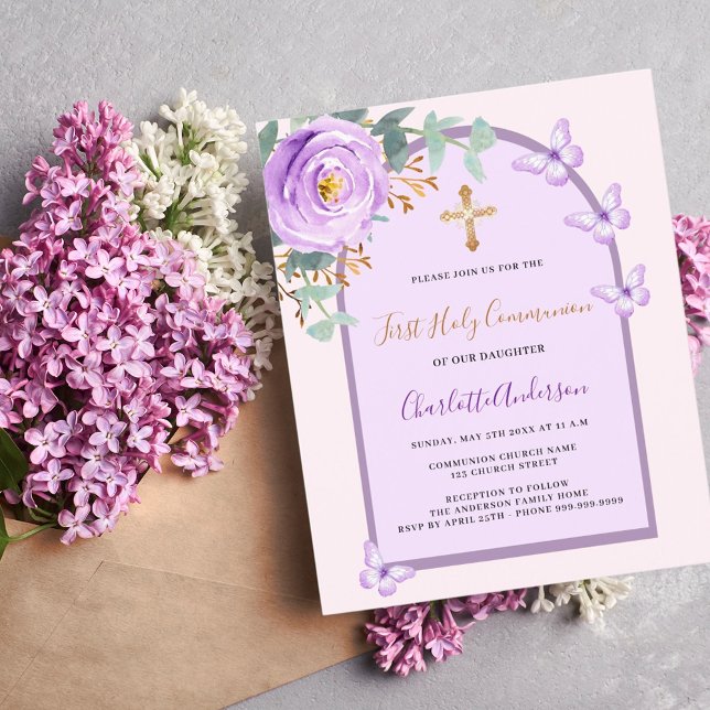 Purple pink rose butterflies arch First Communion (Creator Uploaded)