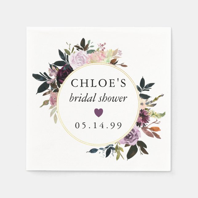 Purple Pink Rose Floral Bridal Shower Napkin (Front)