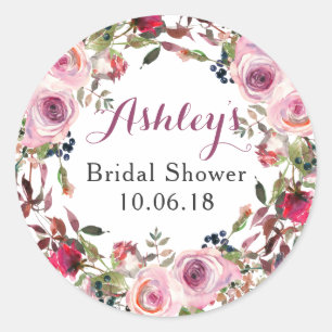 Purple Pink Rose Floral Bridal Shower Thank You Classic Round Sticker