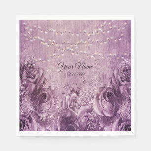 Purple Pink Rose Floral Lilac Vintage Wedding Napkin