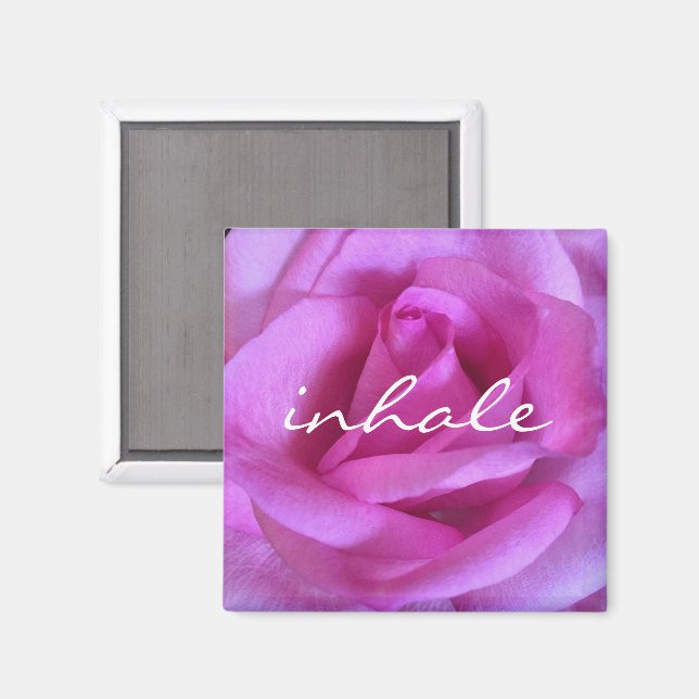 Purple pink rose flower photo inhale script quote magnet (Front/Back)
