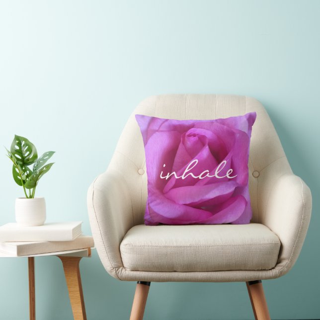 Purple Pink Rose Photo Inhale Quote Bold Modern  Cushion (Chair)