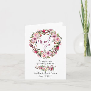 Purple Pink Rose Photo Wedding Thank You Card