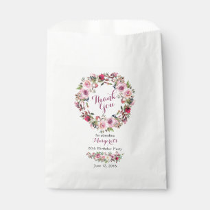 Purple Pink Rose Wreath 80th Birthday Thank You Favour Bags