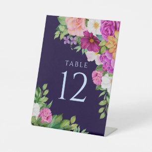 Purple Pink Roses Dark Blue Watercolor Floral Pedestal Sign