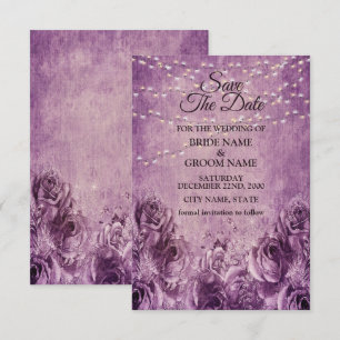 Purple Pink Roses Floral Lilac Vintage Wedding Save The Date