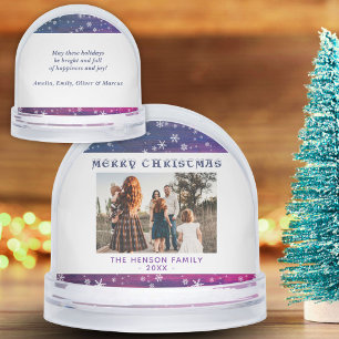 Purple Pink Rustic Wood Snowflake Christmas Photo Snowglobe