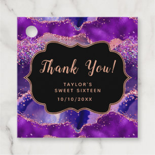 Purple Pink Sequins Agate Sweet Sixteen Thank You Favour Tags