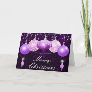 Purple, Pink & Silver Christmas Baubles Holiday Card