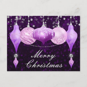 Purple, Pink & Silver Christmas Baubles Holiday Postcard