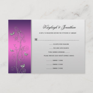Purple Pink Silver Floral Butterflies RSVP Card