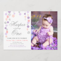 Purple pink silver Glitter Birthday invitation
