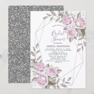 Purple Pink Silver Glitter Geometric Bridal Shower Invitation