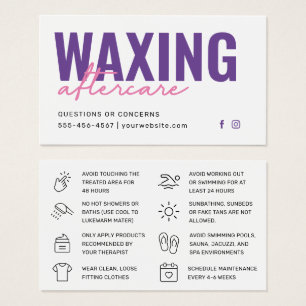 Purple Pink Simple Modern Waxing Aftercare Card