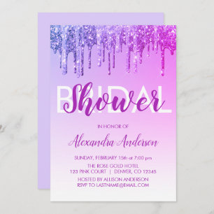 Purple Pink Sparkle Glitter Bridal Shower Invitation