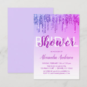 Purple Pink Sparkle Glitter Bridal Shower Invitation