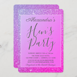 Purple Pink Sparkle Glitter Hen's Party Invitation