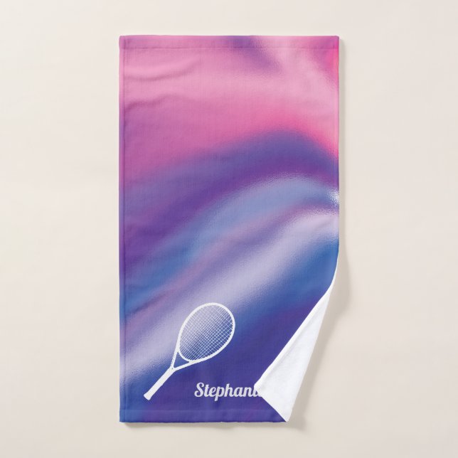 Purple Pink Sport Monogrammed Name Tennis Hand Towel (Hand Towel)