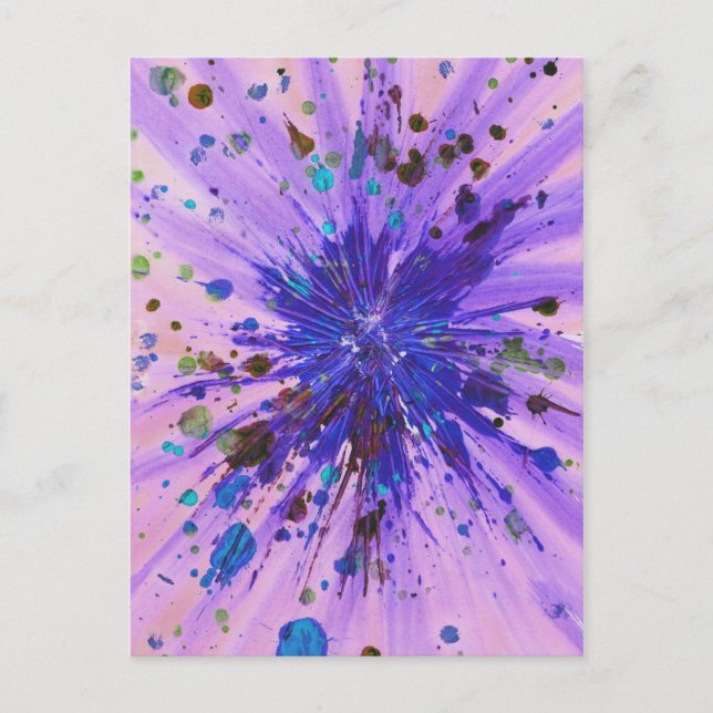Purple Pink Starburst Acrylic Splatter Painting Postcard (Front)
