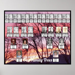 Purple Pink Sunset Photo Two Family Trees Poster